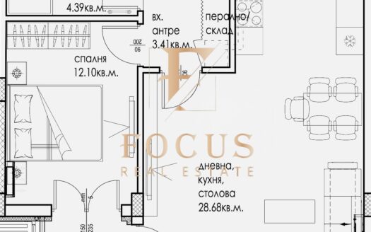 скица на двустаен апартамент в Кючук Париж, Пловдив