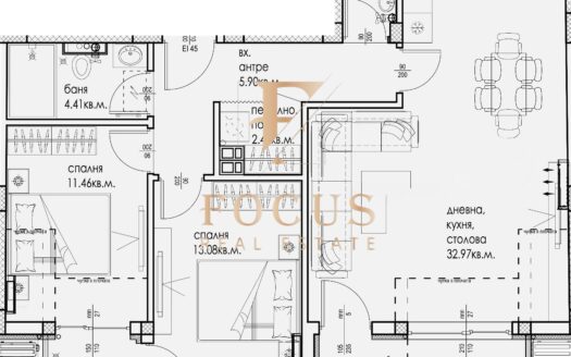 скица на тристаен апартамент в Кючук Париж